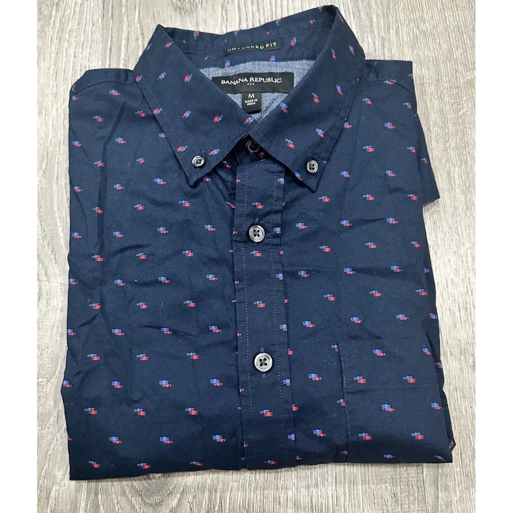 Banana Republic Men M‎ Geometric Cotton Untucked Fit Long Sleeve Casual Shirt